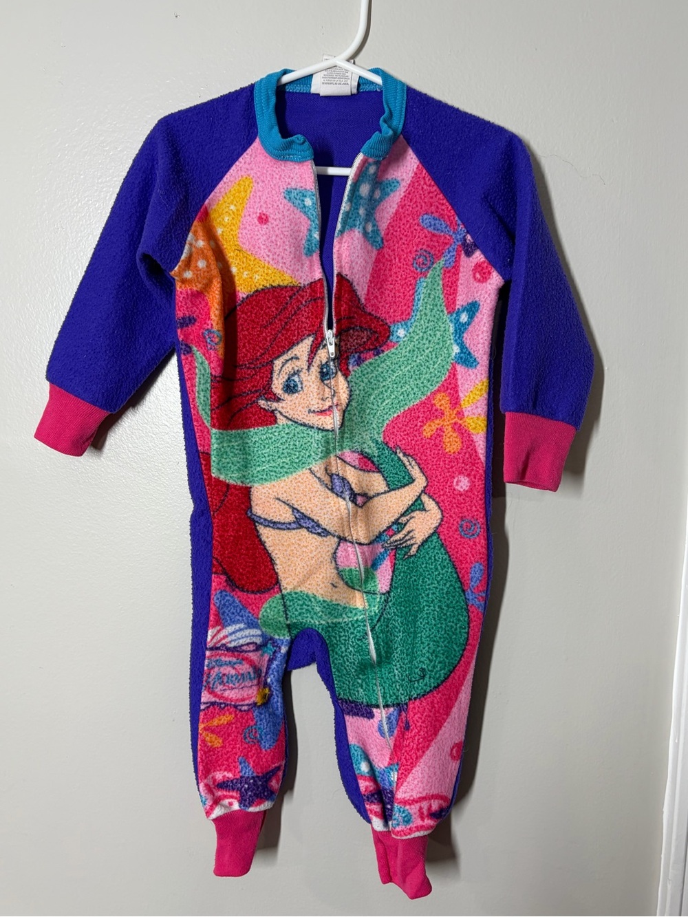 Disney Purple, Pink & Green Ariel Fleece One-Piece 3T